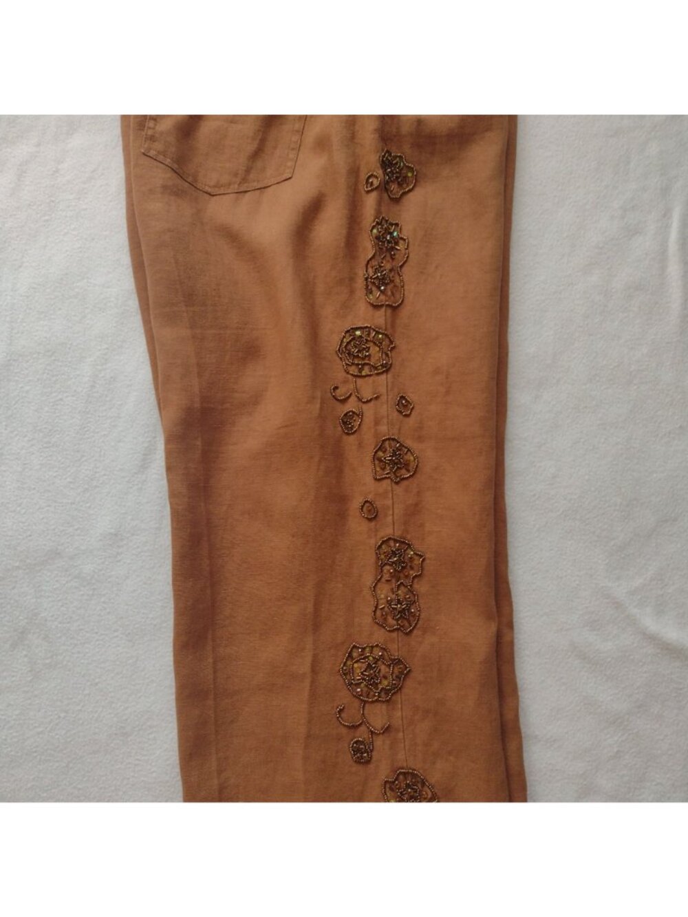 Vintage Y2K Linen Pants w Sequin Embellishments XL Mifaesia Sienna Trousers - Picture 11 of 12